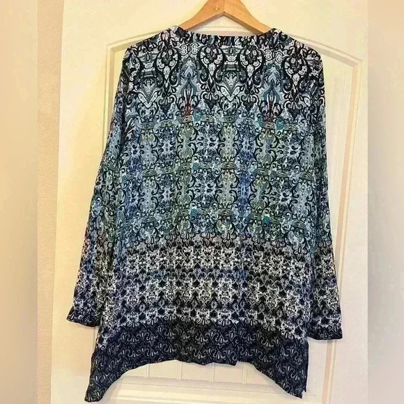 J. JILL Blouse Top Tunic Shirt Boho Blue Lightweight Split Neck Size Large - Picture 4 of 5
